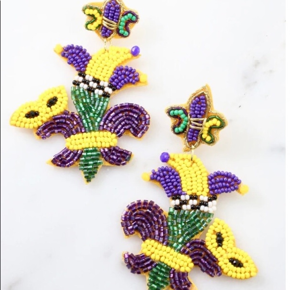 Beaded Mardi Gras earrings